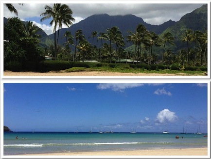 Hanalei beach and mountains