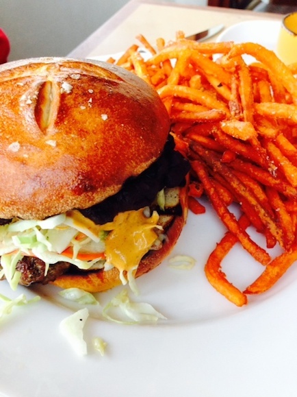 The Spinster Sisters burger and sweet potato fries