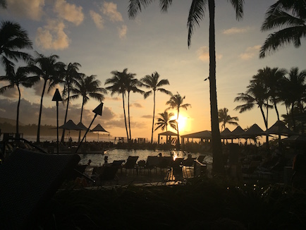 Sunset poolside at the Turtle Bay resort