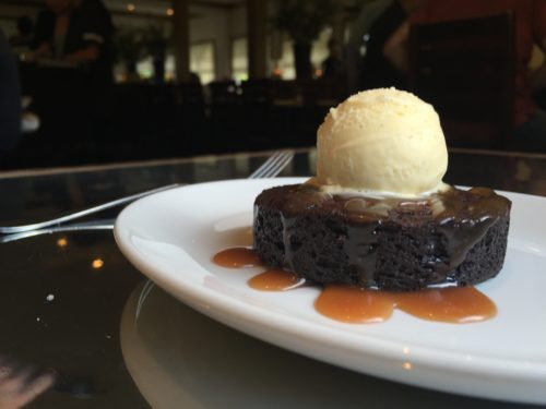 Brownie dessert at Ad Hoc, served gluten-free at the writer's request.