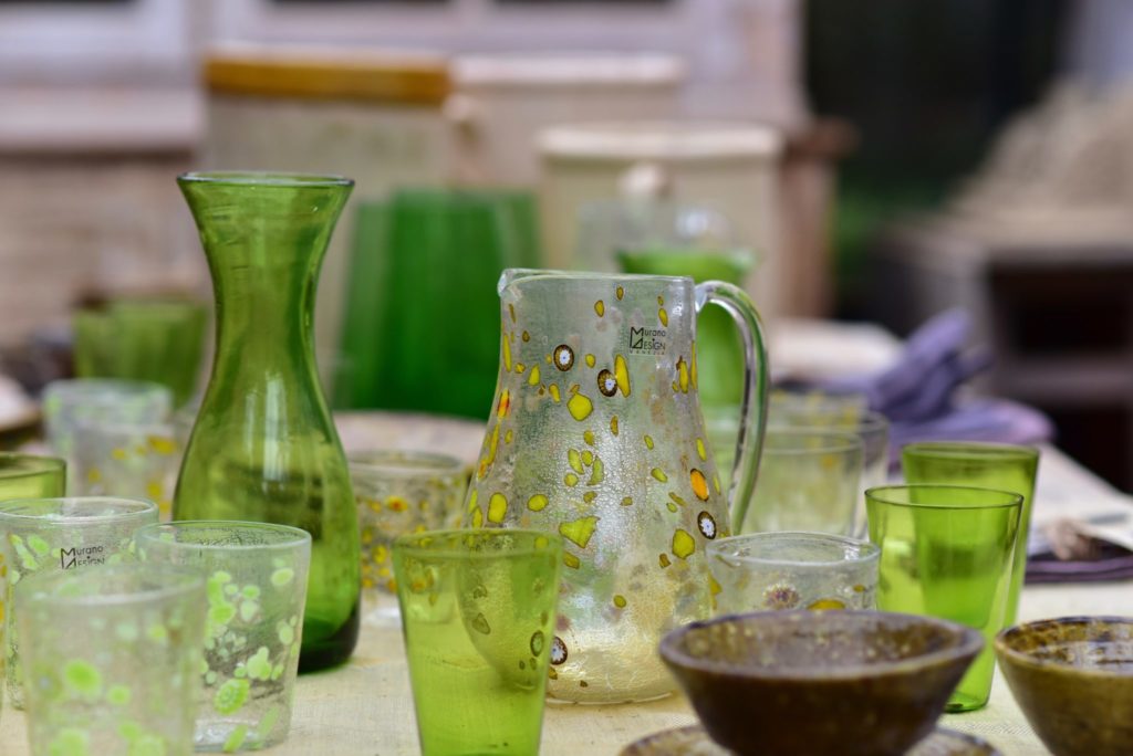 Green Murano glass at Petersham nurseries