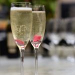 prosecco cocktail with rose petals at Petersham Nurseries